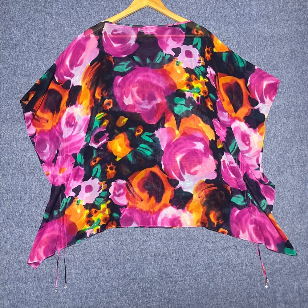 St. John Silk Chiffon Kafton Floral Poncho Swim Cover Up Sheer Small Oversized